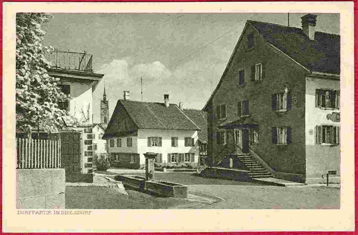 Dielsdorf. Dorfstraße mit brunnen