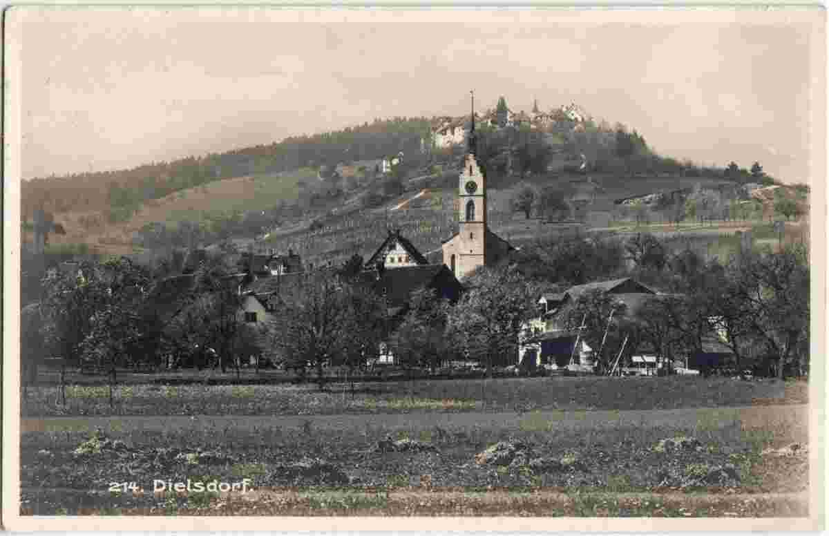 Panorama von Dielsdorf mit Kirche, 1935