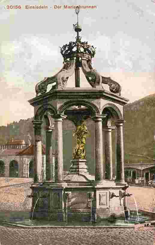 Einsiedeln. Der Marienbrunnen, kloster Einsiedeln