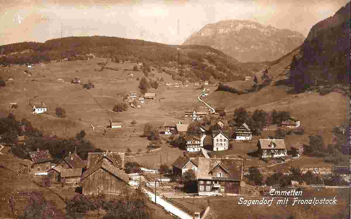 Emmetten. Blick auf Sagendorf mit Fronalpstock, um 1930