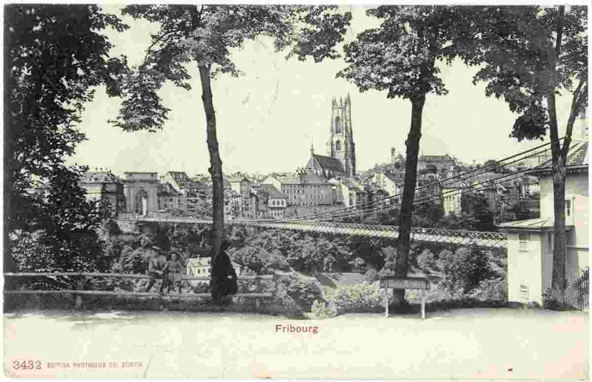 Freiburg im Üechtland. Die Hängebrücke, 1905