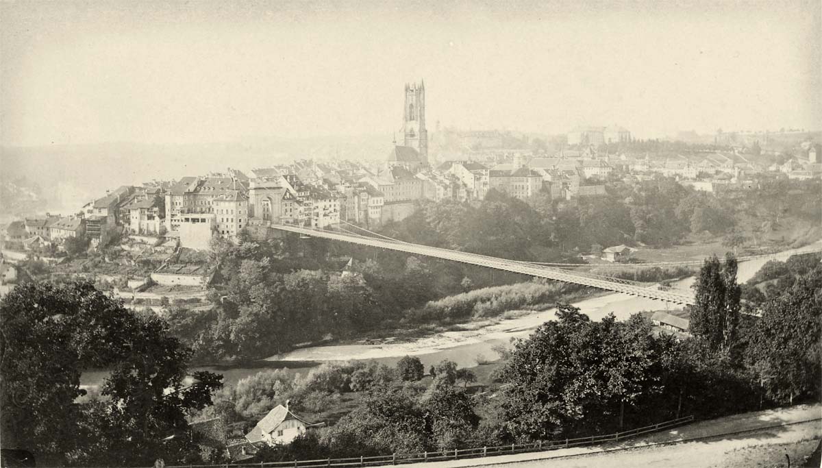 Freiburg im Üechtland. Panorama der Stadt und Brücke