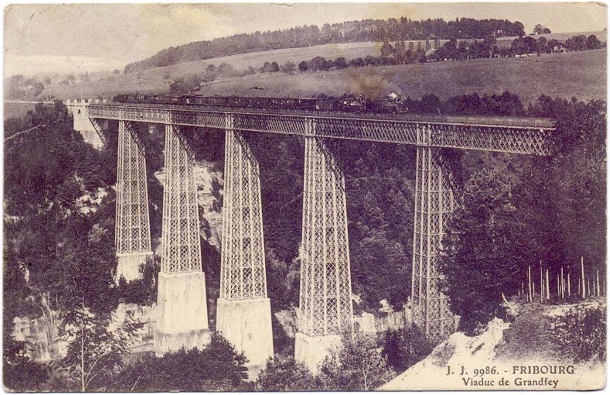 Freiburg im Üechtland. Viaduc de Grandfey - Eisenbahnbrücke, 1913