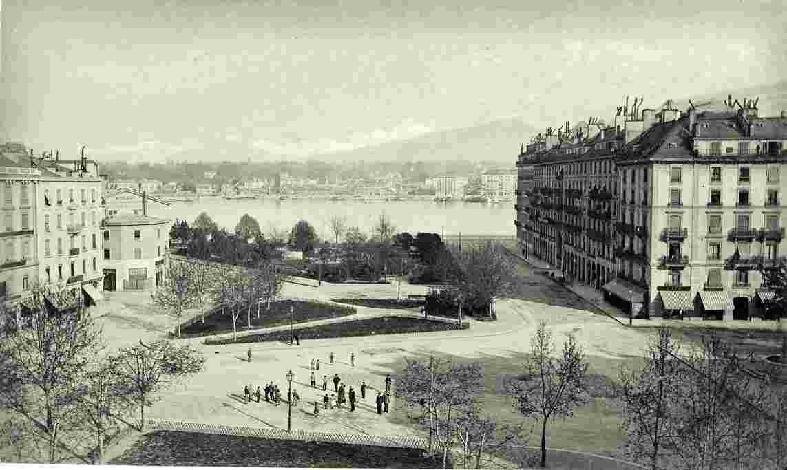 Genève. Platz mit Hotel des Alpes