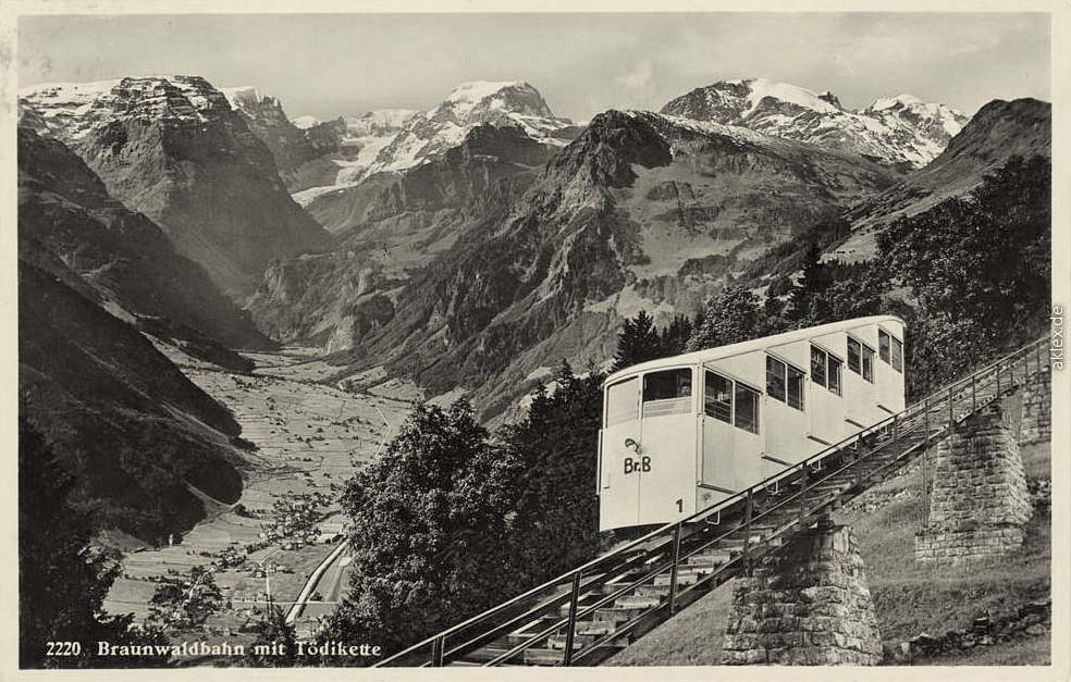 Glarus. Braunwaldbahn mit Tödikette, 1939