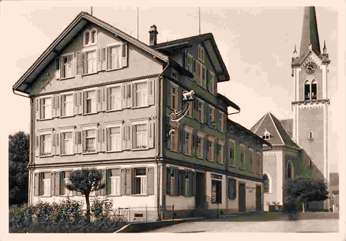 Gonten. Gasthaus Löwen und Kirche, 1944