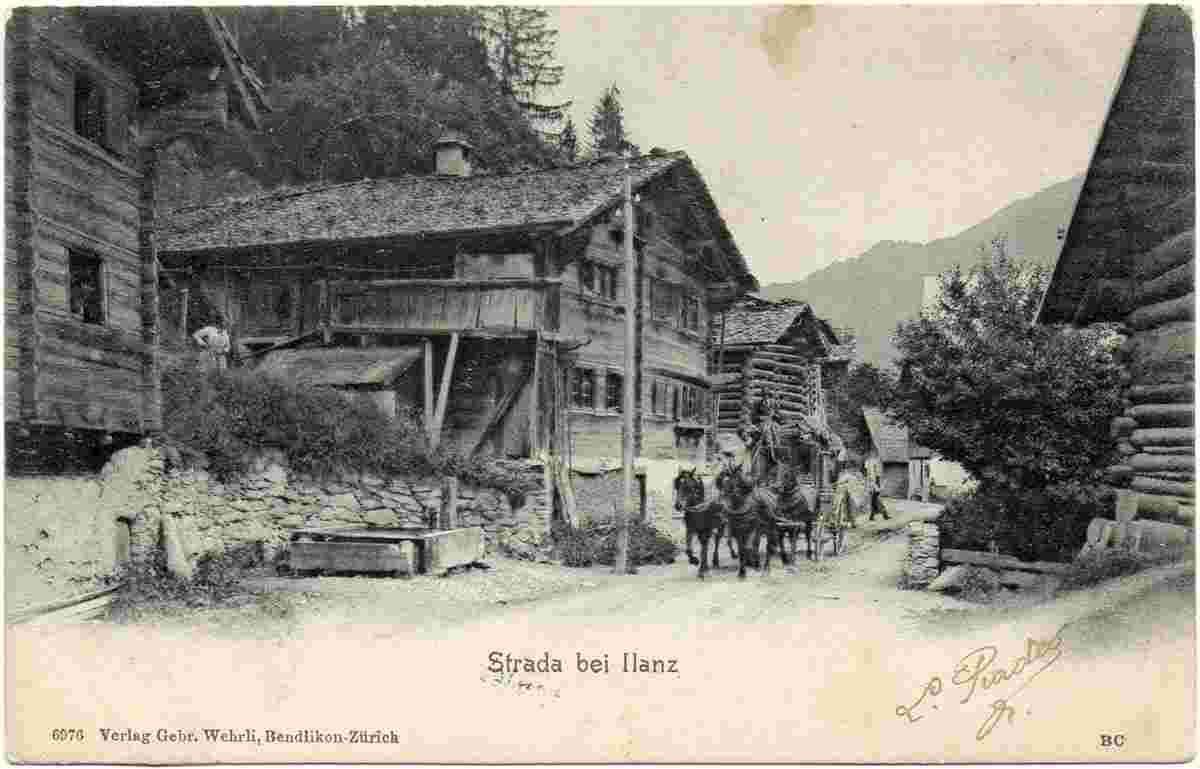 Ilanz (Glion). Strada und Postkutsche bei Ilanz, 1909