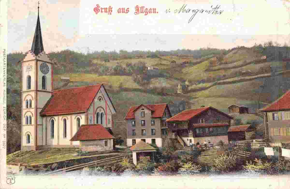 Illgau. Panorama von Illgau mit Kirche, 1905