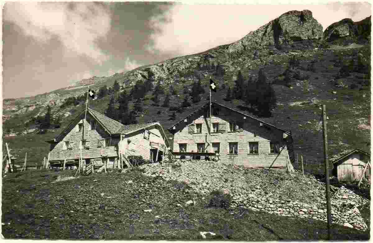 Isenthal. Kur- und Touristenhütte 'Biwaldalp' von Karl Infanger, Uri-Rotstock, 1953