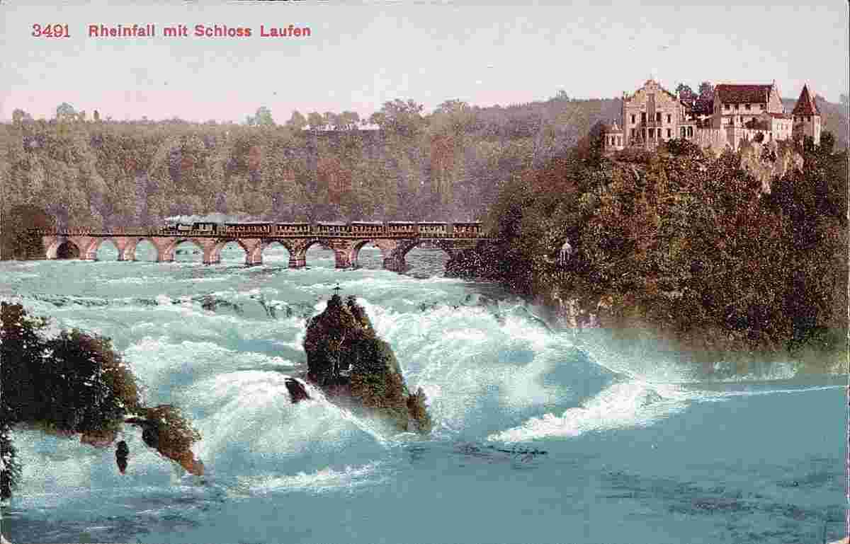 Laufen-Uhwiesen. Eisenbahnbrücke und Schloss Laufen am Rheinfall