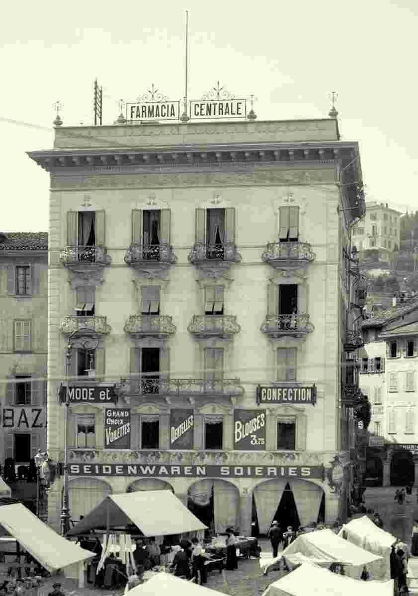 Lugano. Die Marktstände auf der Piazza Riforma, 1908