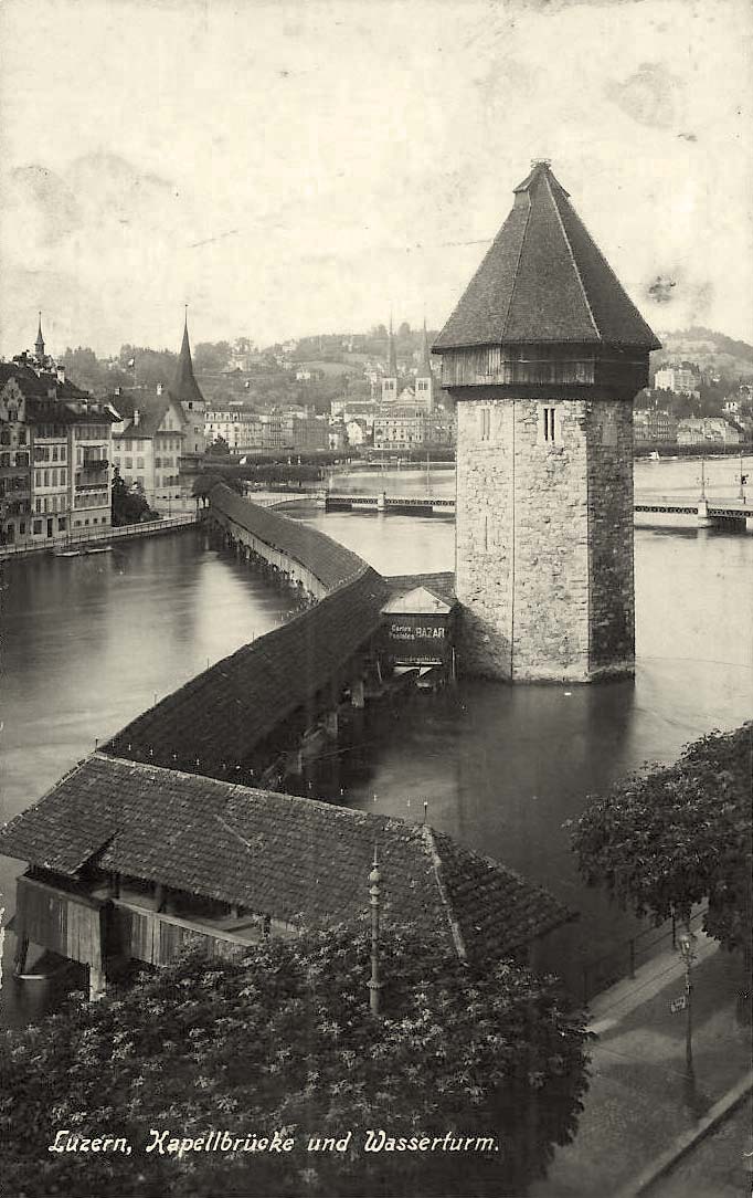 Luzern. Kapellbrücke und Wasserturm, um 1930