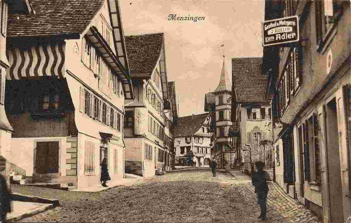 Menzingen. Gasthaus und Metzgerei zum Adler, um 1910