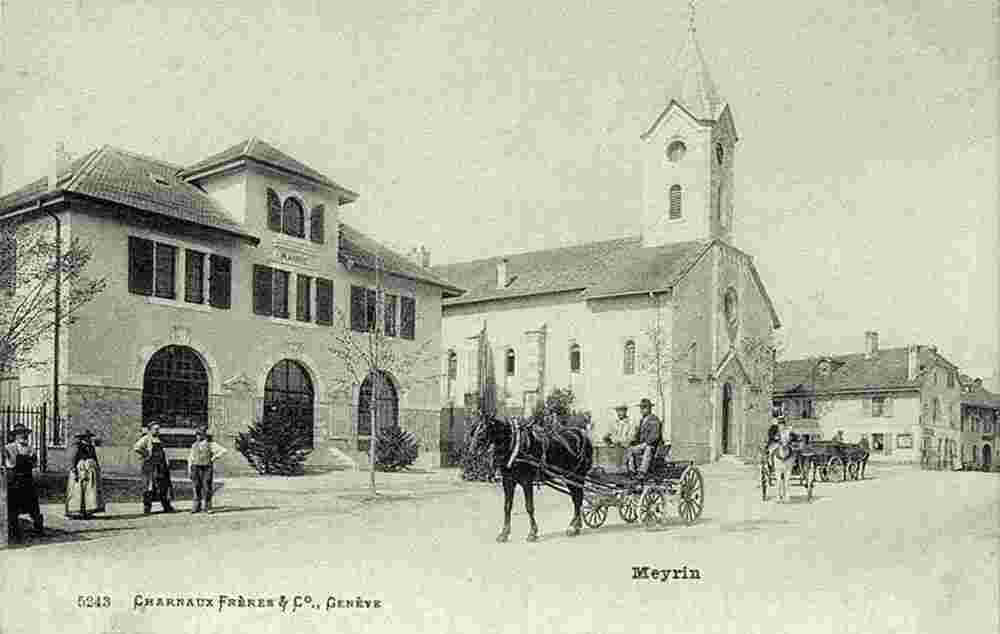 Meyrin. Mairie, l'église et attelages