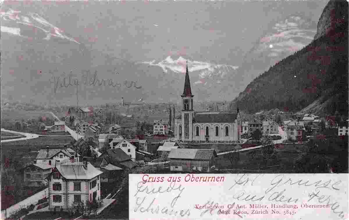 Blick auf Oberurnen mit Kirche, 1905
