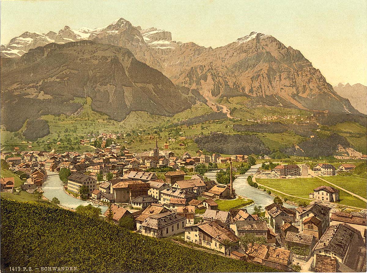Glarus. View of Schwanden, circa 1890