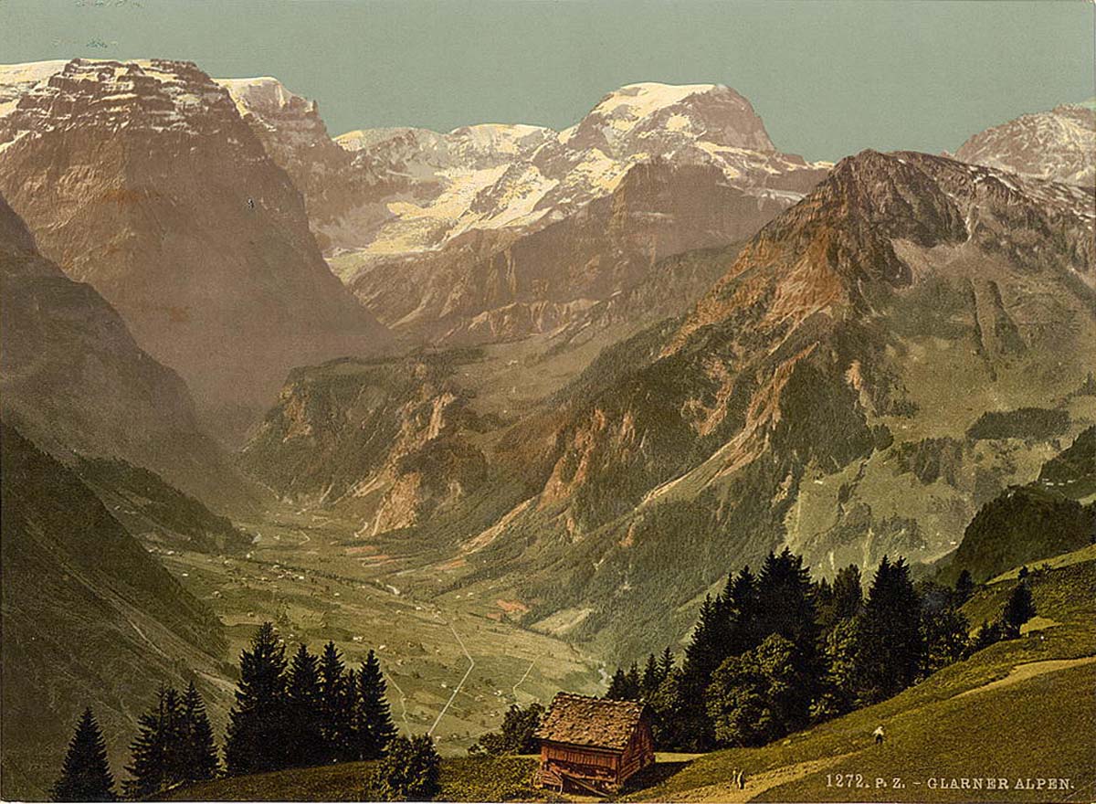 View of the Alps of Glarus, seen from 'Rubschen' Braunwald, circa 1890