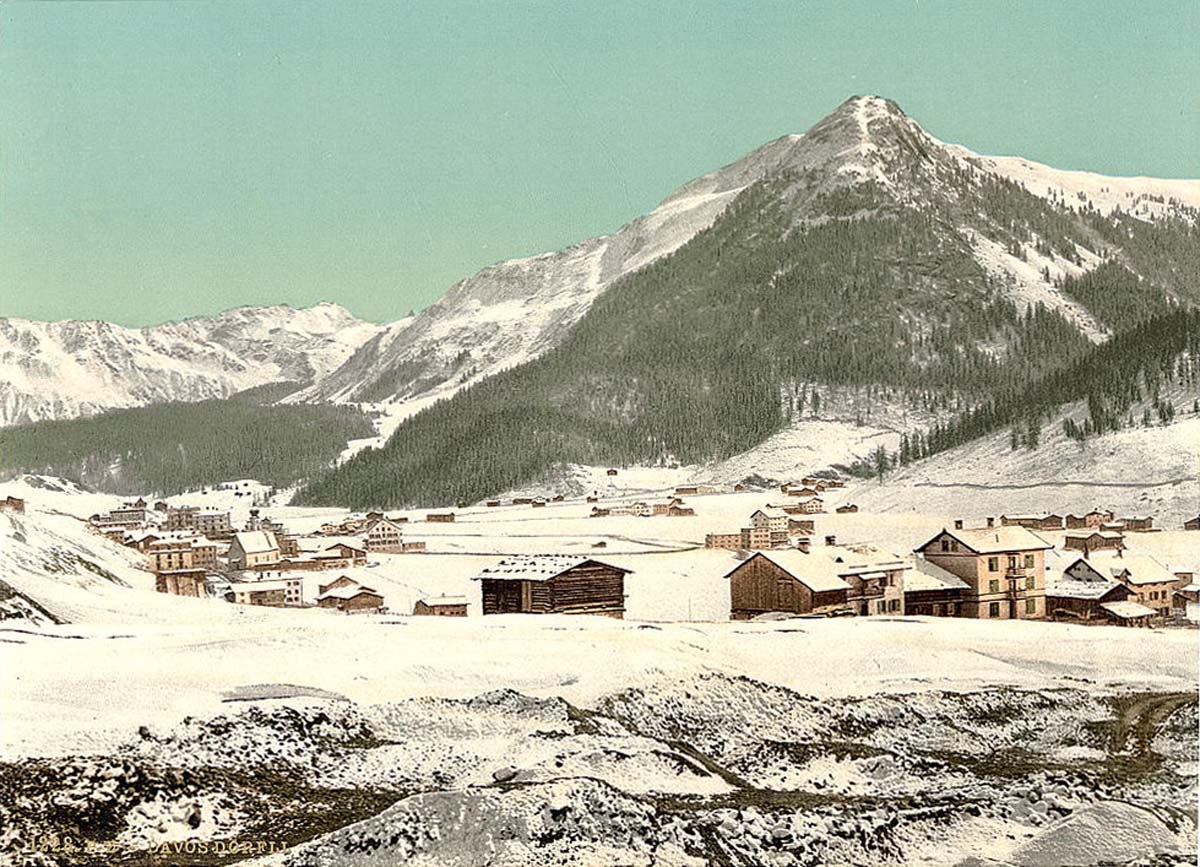 Grisons (Graubünden). Davos, Dorfli and Seehorn in winter, circa 1890
