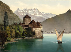 Vaud. Chillon Castle and Dent du Midi, Geneva Lake, circa 1890