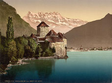 Vaud. Chillon Castle and Dent du Midi, Geneva Lake, circa 1890