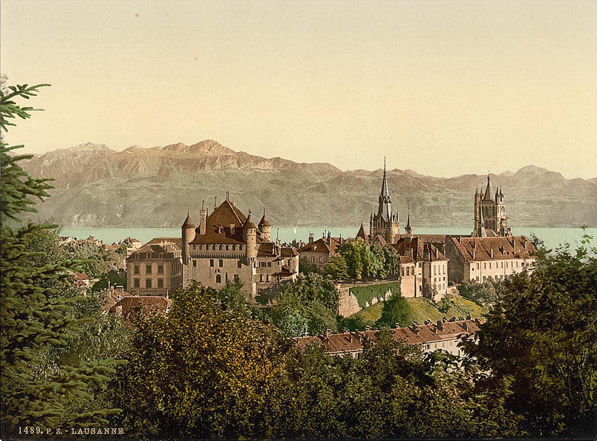 Vaud (Waadt). Lausanne with Savoy Alps, general view, Geneva Lake, circa 1890