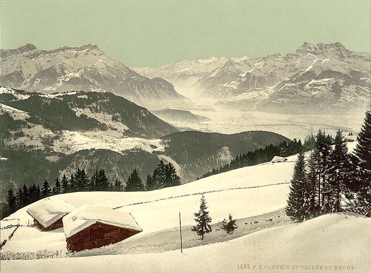 Vaud (Waadt). Leysin, view of the Rhone Valley in winter, circa 1890