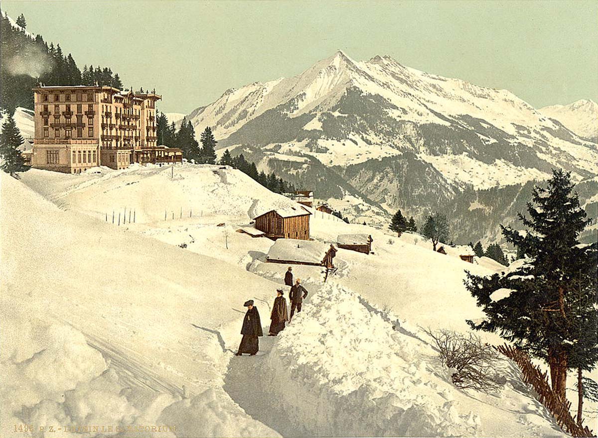 Vaud (Waadt). Leysin, the sanatorium and Chaussy in winter, circa 1890