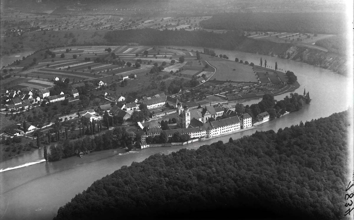 Blick auf Kloster Rheinau und Psychiatrische Anstalt, 1919