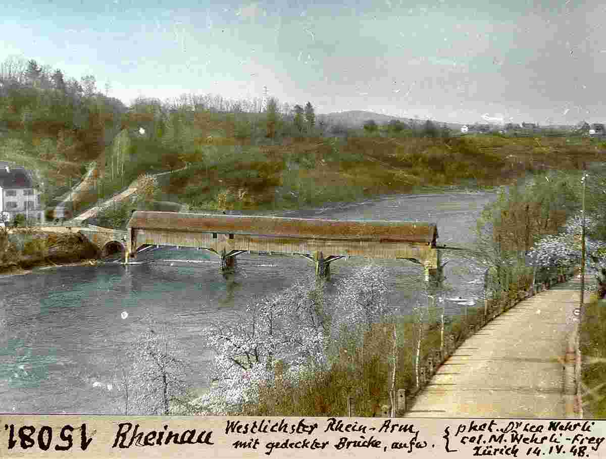 Rheinau. Westlicher Rhein-Arm, mit gedeckter Brücke, 1948