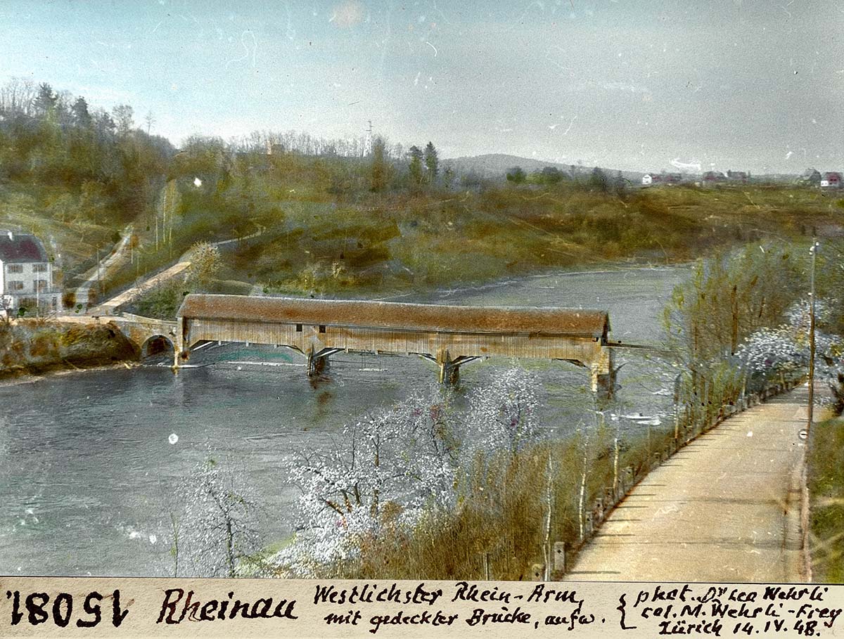 Rheinau. Westlicher Rhein-Arm, mit gedeckter Brücke, 1948