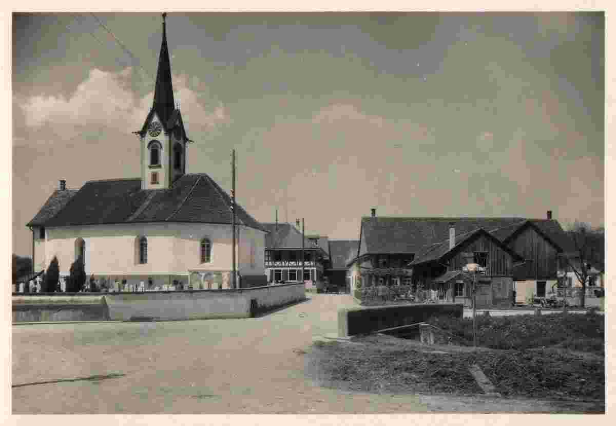 Rickenbach. Blick auf Kirche und brücke, 1934