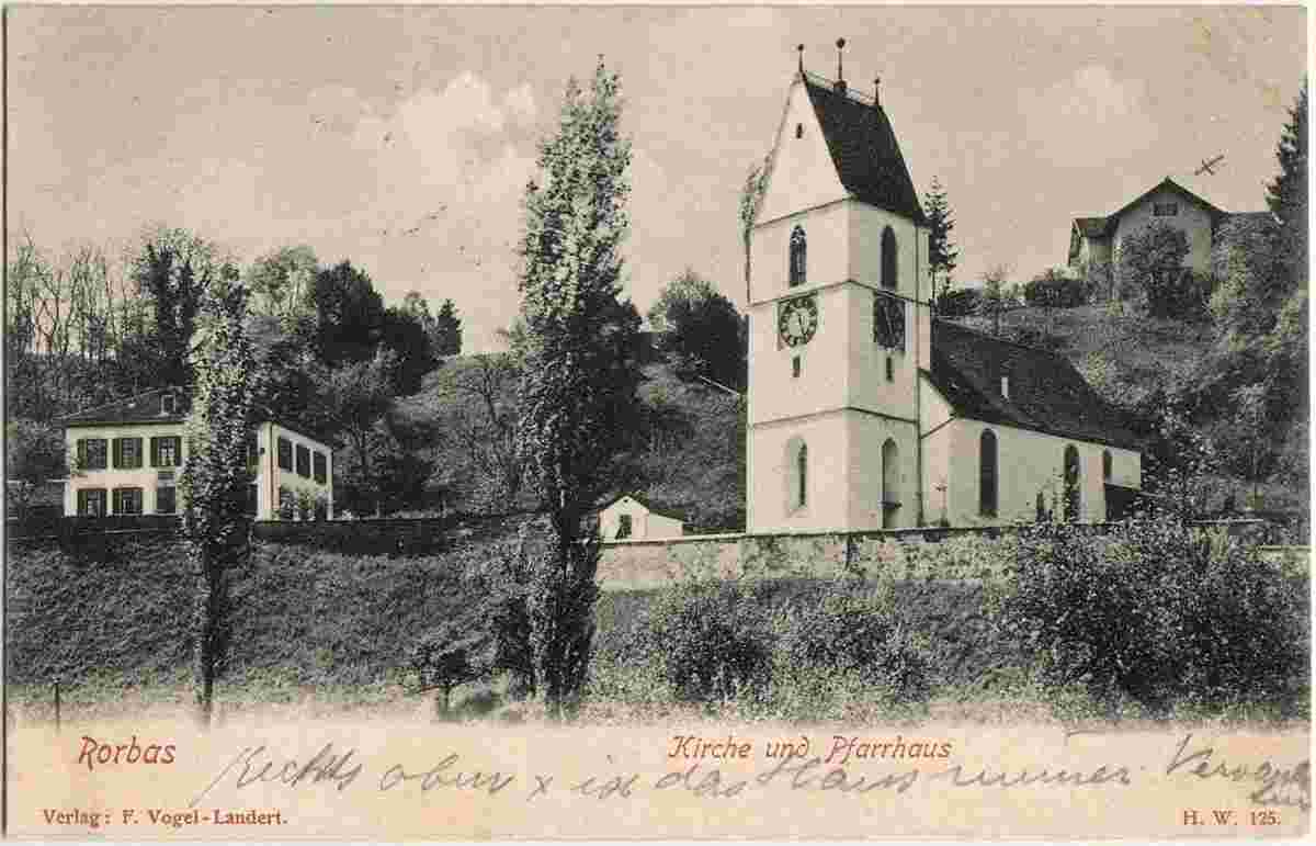 Rorbas - Kirche und Pfarrhaus, 1907