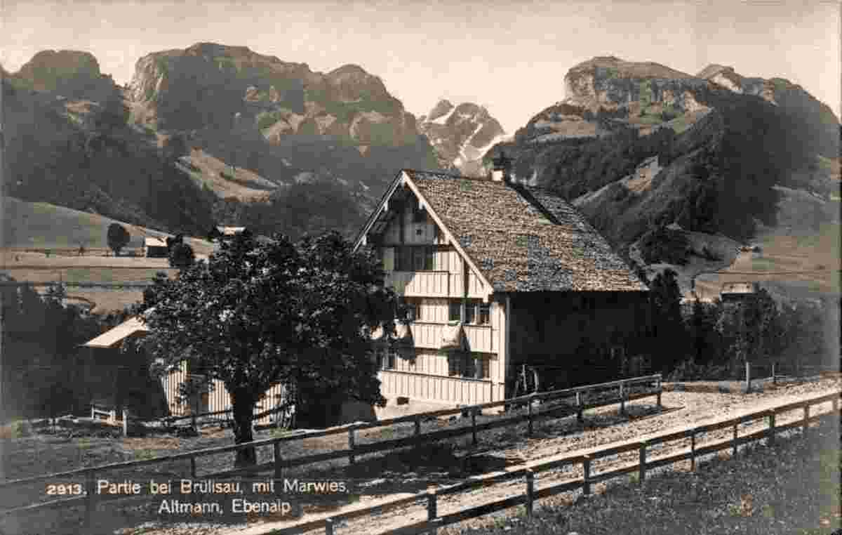 Rüte. Blick auf Brülisau mit Marwees, Altmann und Ebenalp, 1925