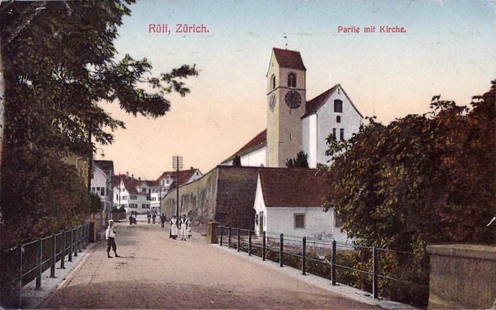 Rüti. Brücke und Kirche