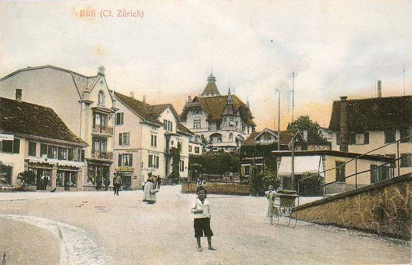 Rüti. Dorfplatz mit Leute, 1909