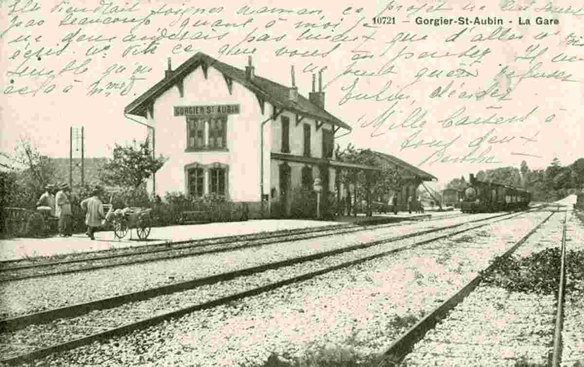 Saint-Aubin-Sauges. Saint Aubin - Chemin de Fer, la Gare, 1912