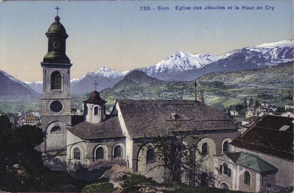 Sitten. Église des Jésuites et le Haut de Cry, 1930