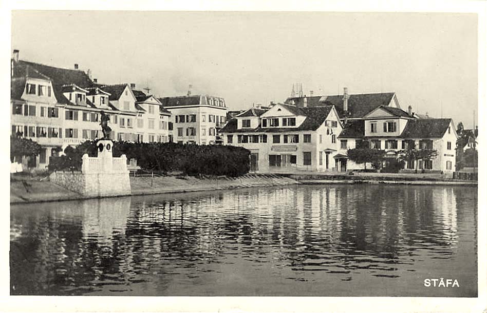 Stäfa. Panorama der Stadt und Patrioten-denkmal, 1926