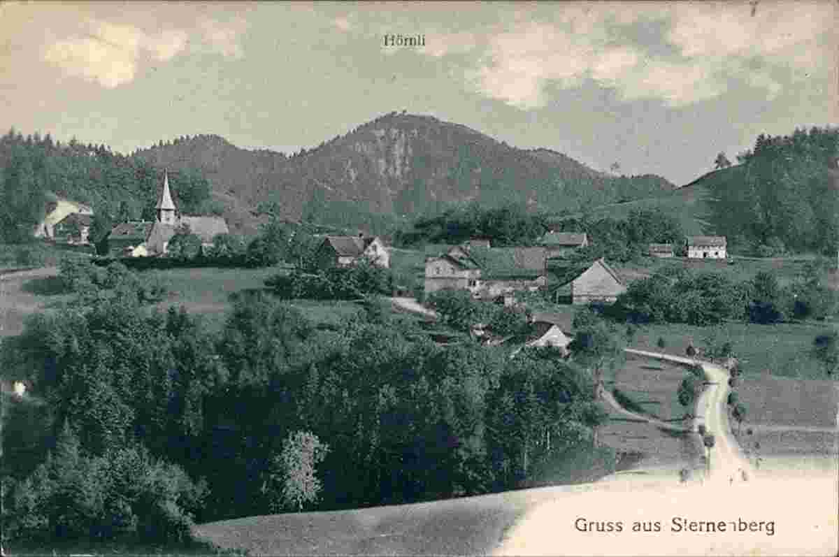 Sternenberg. Blick über Kirche, Hörnli und Häuser, 1910