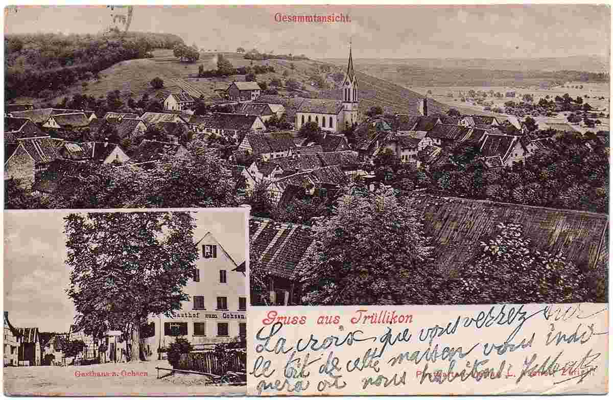 Blick auf Trüllikon und Gasthaus zum Ochsen, 1906