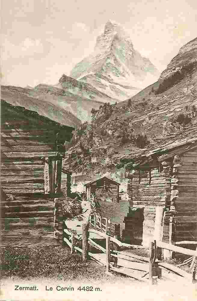 Zermatt. Panorama von Dorf mit dem Matterhorn (4482 m), um 1910