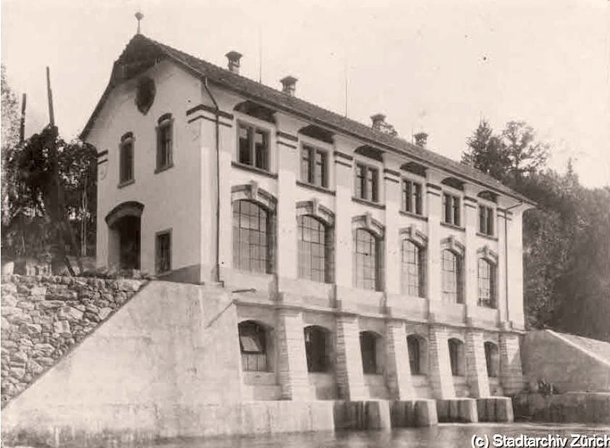 Zufikon. Altes Kraftwerk der Firma Escher Wyss um 1900