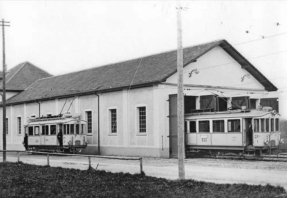Zug. Tram beim Depot, um 1960